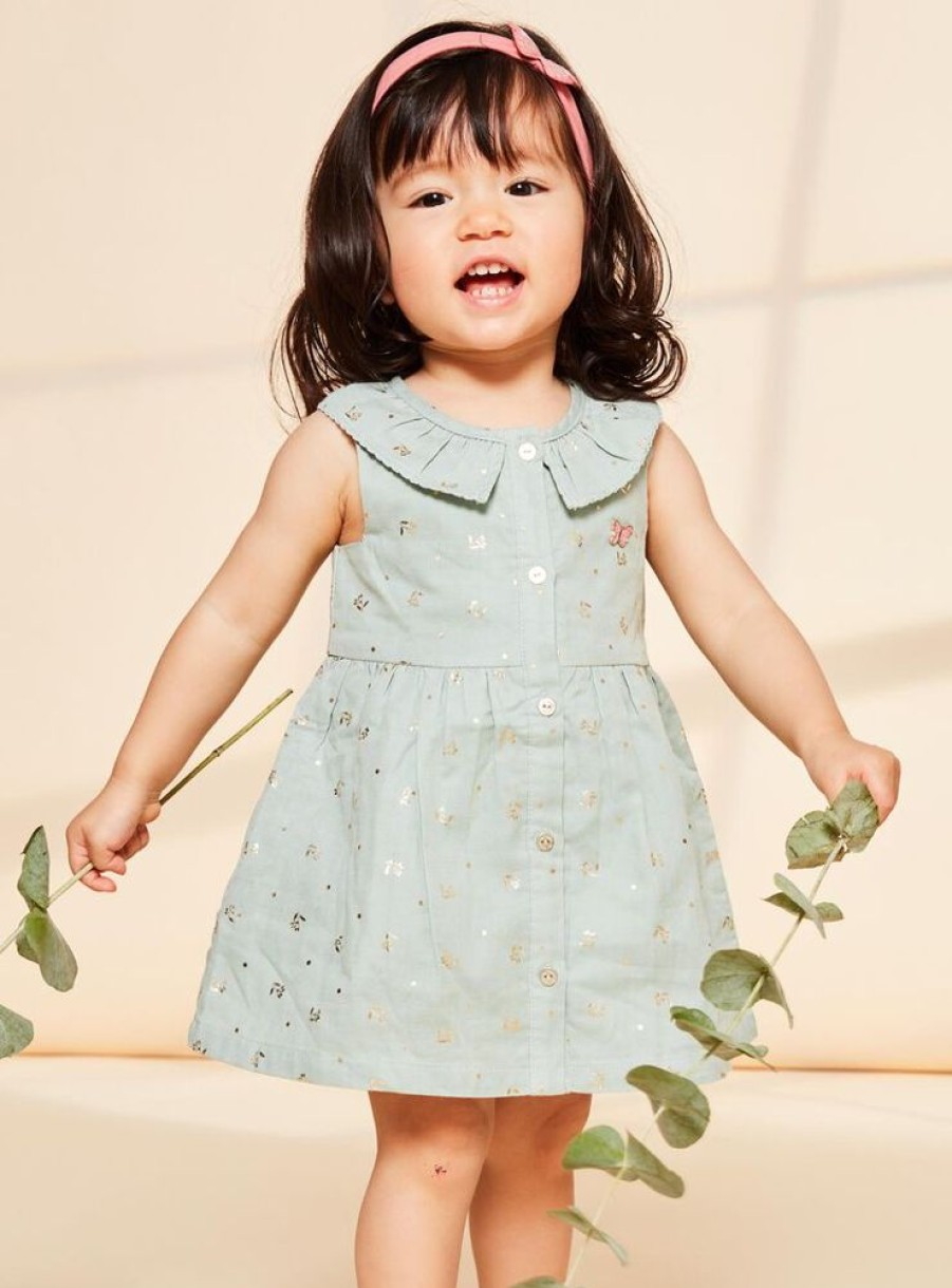 Bebe Fille Sergent Major Robe | Robe Et Bloomer Vert Tendre A Papillons